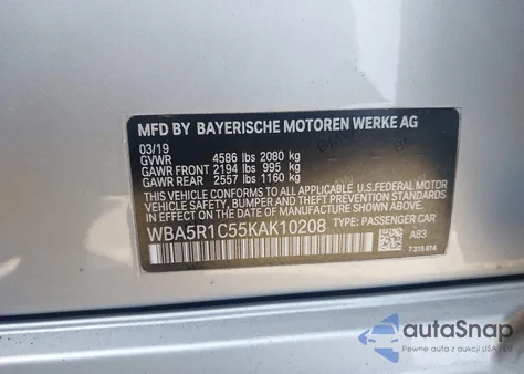 2019 BMW 330I z USA, uszkodzony, nr VIN WBA5R1C55KAK10208
